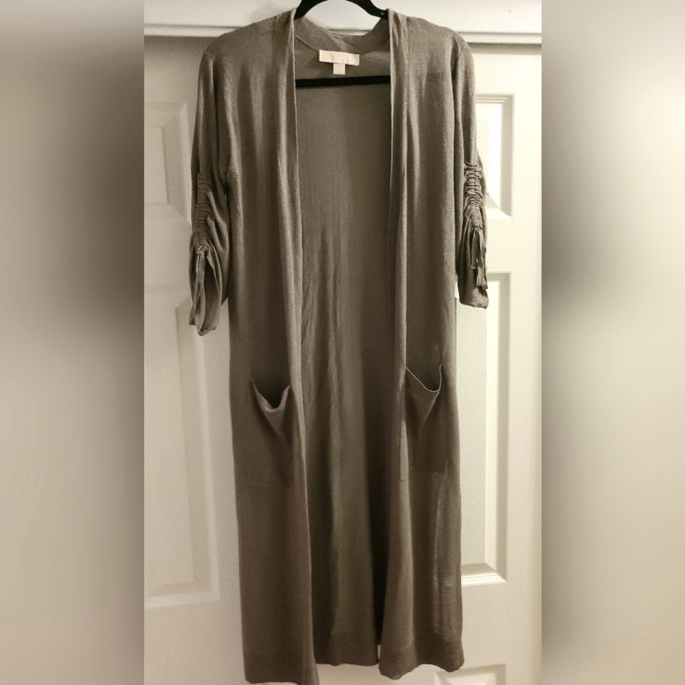 Michael Kors Khaki Long Cardigan Sweater Duster Pockets